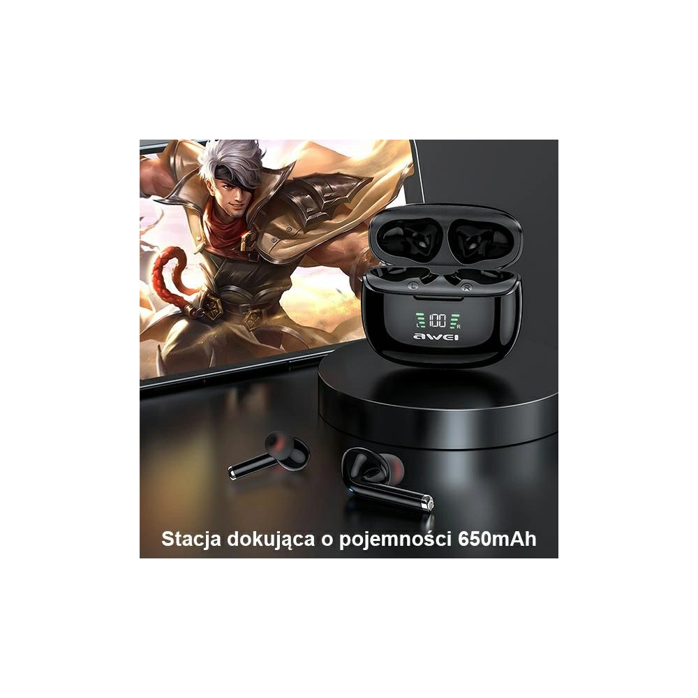 Hurtownia GSM - AWEI sportovní sluchátka Bluetooth 5.2 TA8 TWS + dokovací stanice černá/black - AWEI079BLK - {ean13} - Hurt