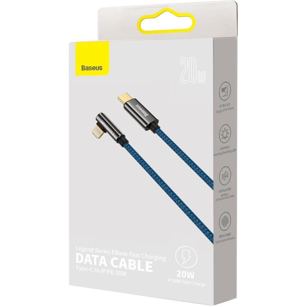 Kabel USB-C na Lightning úhlový Baseus Legend Series, PD, 20W, 1m (modrý)