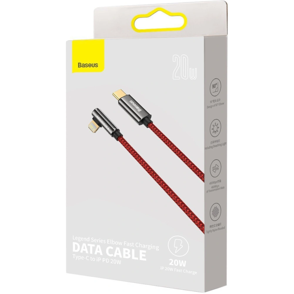 Kabel USB-C do Lightning kątowy Baseus Legend Series, PD, 20W, 1m (czerwony)