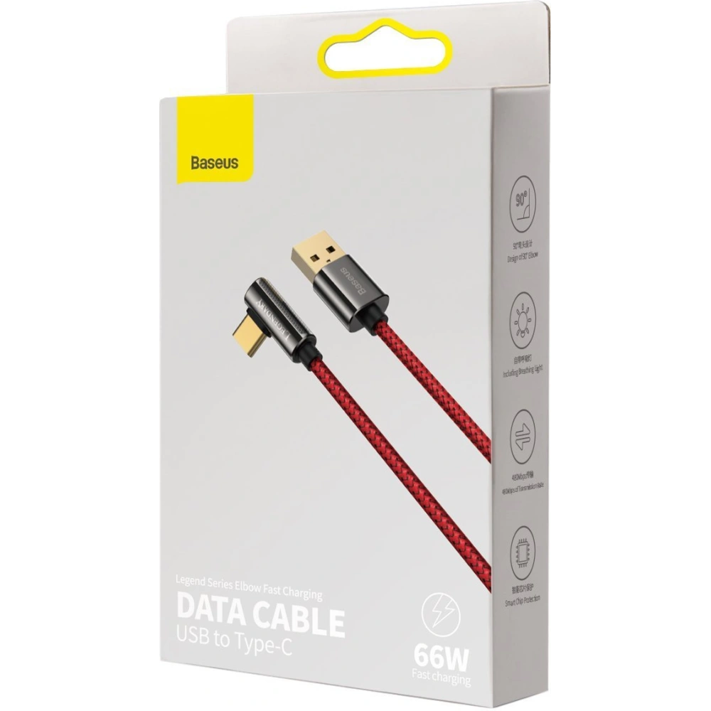 Hurtownia GSM - Kabel USB do USB-C kątový Baseus Legend Series, 66W, 2m (červený) - BSU2877RED - {ean13} - Hurt