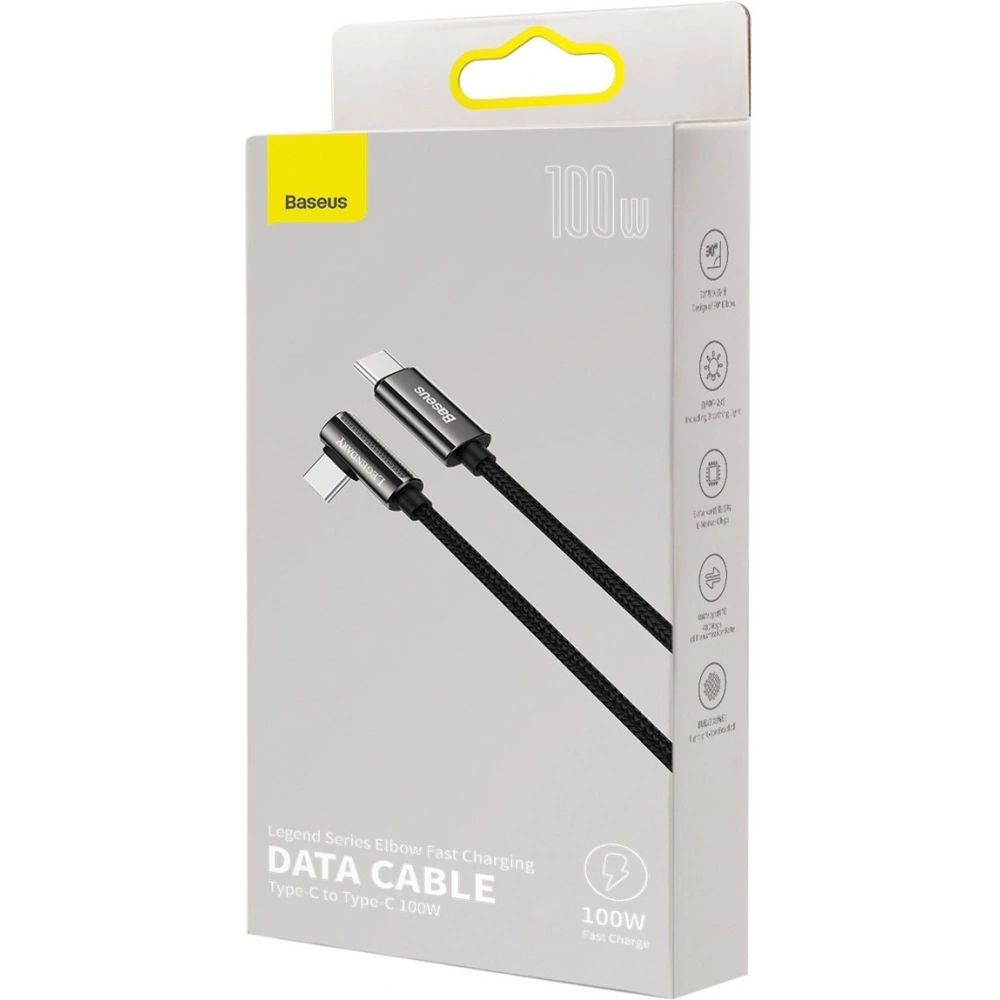 Hurtownia GSM - Kabel USB-C do USB-C kątový Baseus Legend Series, PD, 100W, 1m (černý) - BSU2882BLK - {ean13} - Hurt