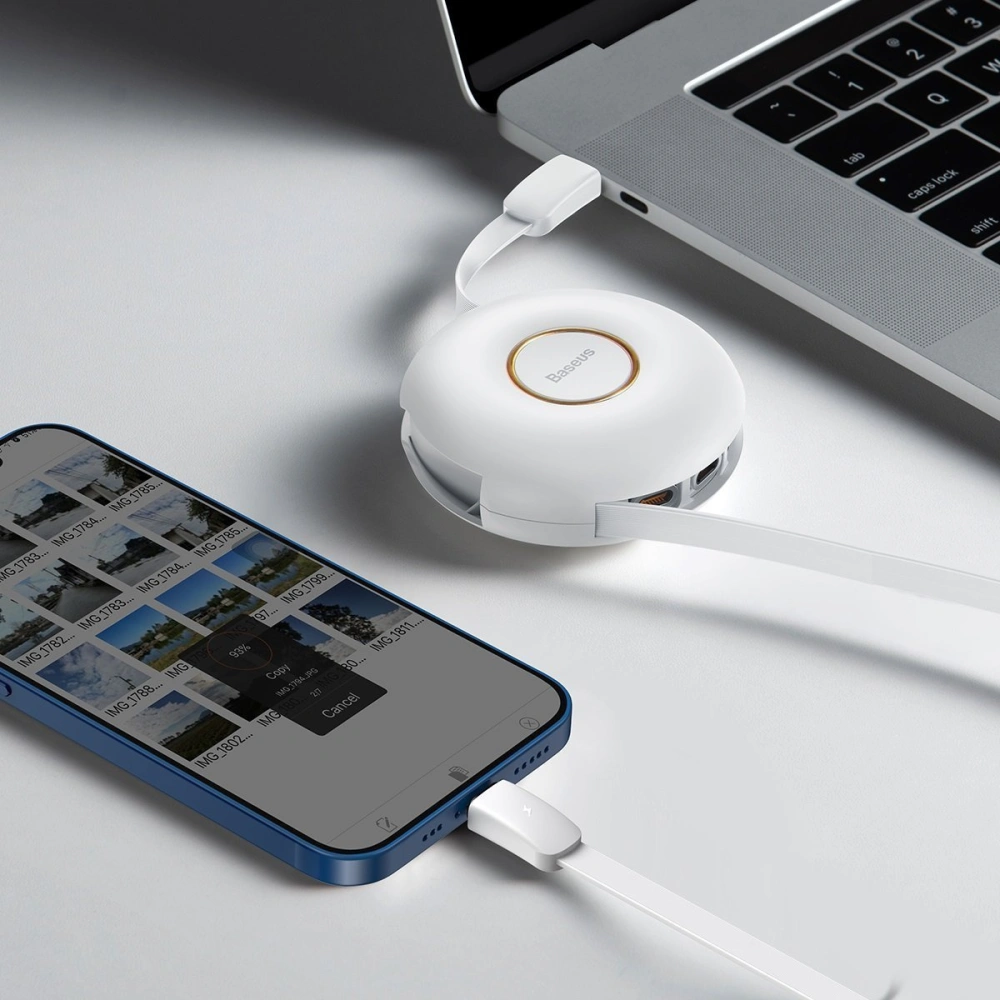 Hurtownia GSM - Kabel USB magnetický Baseus Zinc 3w1 USB-C / Lightning / Micro 20W, 1m (bílý) - BSU2883WHT - {ean13} - Hurt