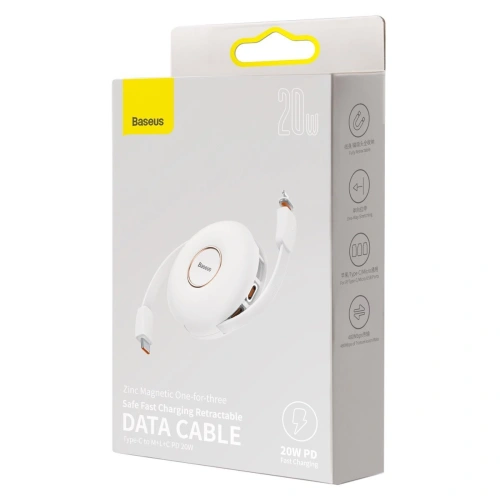 Kabel USB magnetyczny Baseus Zinc 3w1 USB-C / Lightning / Micro 20W, 1m (biały)
