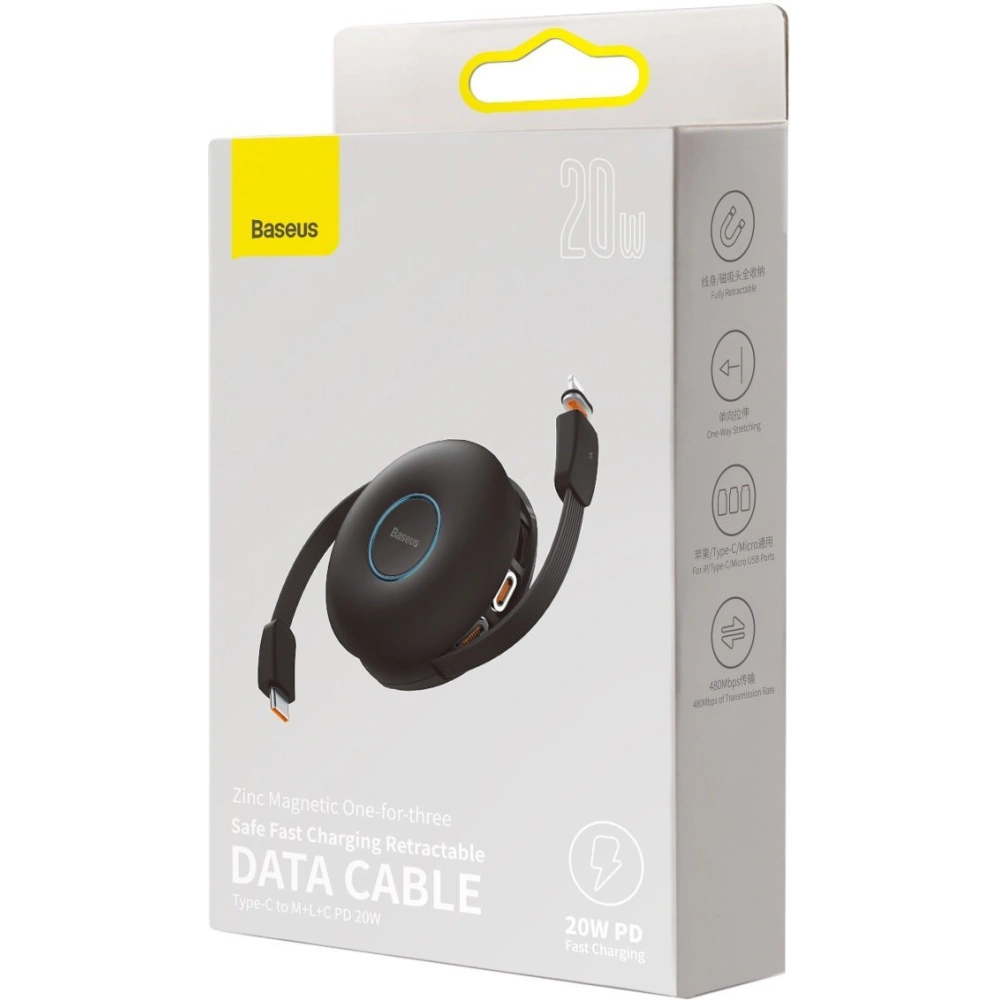 Hurtownia GSM - Kabel USB magnetický Baseus Zinc 3w1 USB-C / Lightning / Micro 20W, 1m (černý) - BSU2884BLK - {ean13} - Hurt