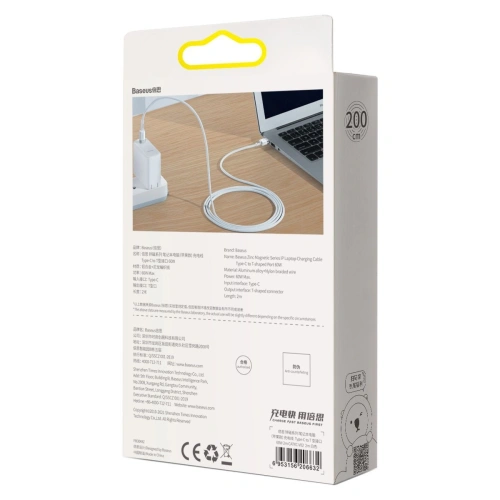 Kabel magnetyczny Baseus Zinc Magnetic, USB-C do MagSafe, 60W, 2m (biały)