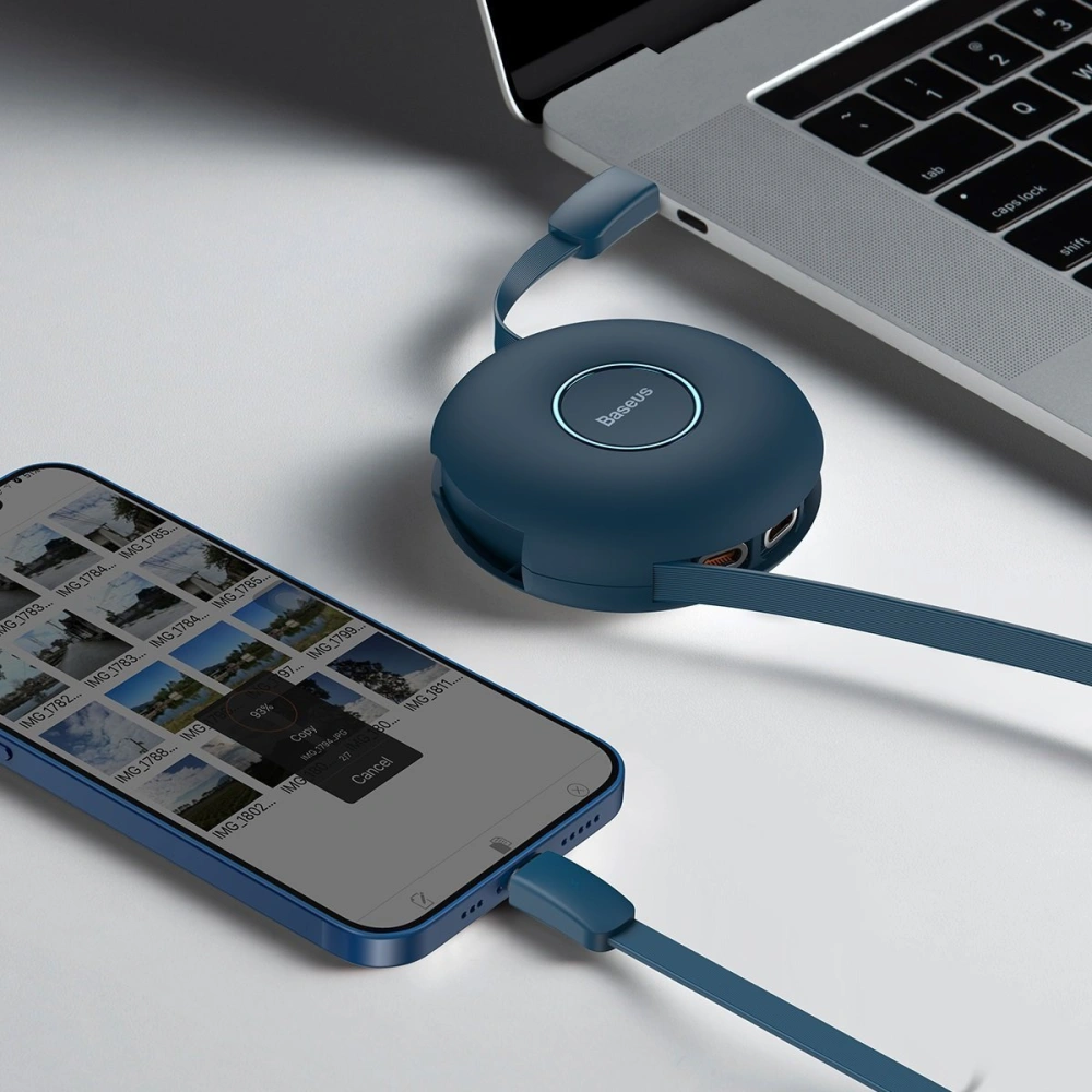 Hurtownia GSM - Kabel USB magnetický Baseus Zinc 3w1 USB-C / Lightning / Micro 20W, 1m (modrý) - BSU2888BLU - {ean13} - Hurt