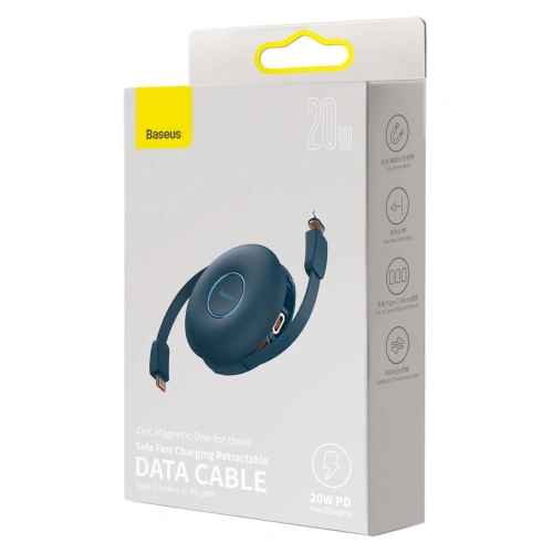 Kabel USB magnetyczny Baseus Zinc 3w1 USB-C / Lightning / Micro 20W, 1m (niebieski)