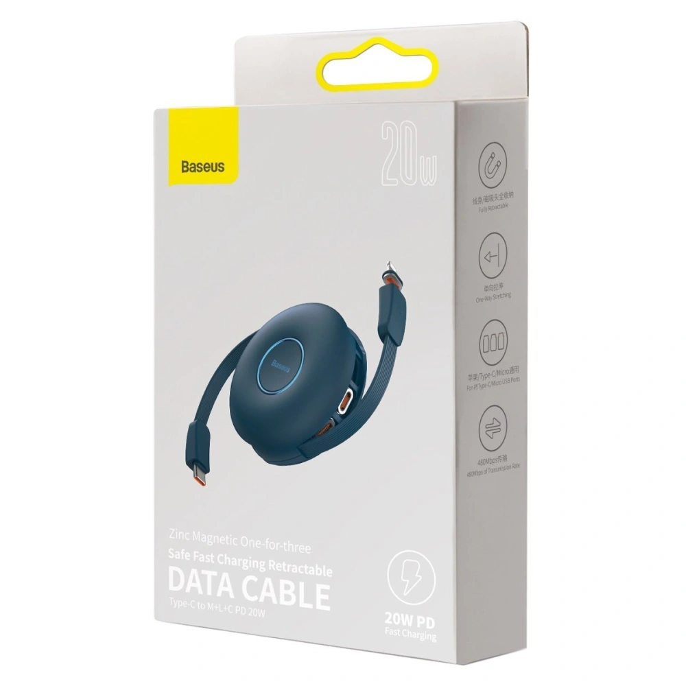 Hurtownia GSM - Kabel USB magnetický Baseus Zinc 3w1 USB-C / Lightning / Micro 20W, 1m (modrý) - BSU2888BLU - {ean13} - Hurt