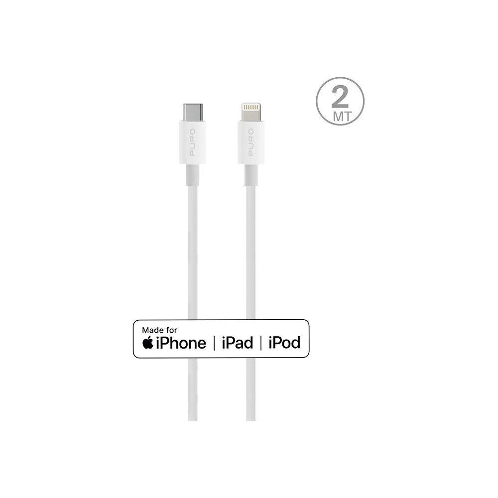 Kabel PURO Plain USB-C na Lightning MFi 2m (bílý)