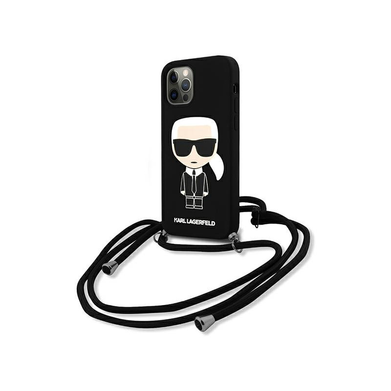 Karl Lagerfeld Distributor - 3700740493069 - KLD596BLK - Karl Lagerfeld KLHCP12MWOSLFKBK Apple iPhone 12/12 Pro hardcase black Silicone Cord Iconik - B2B homescreen