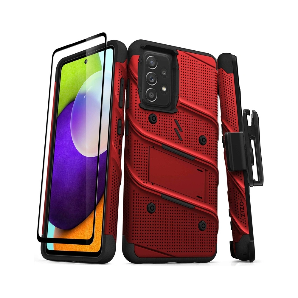 Hurtownia GSM - Pancéřové pouzdro ZIZO BOLT Series Samsung Galaxy A52 5G/A52S se sklem 9H na displej + držák s podstavcem (červené) - ZIZ074RED - {ean13} - Hurt