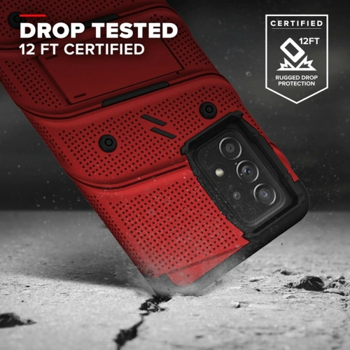 Pancerne etui ZIZO BOLT Series Samsung Galaxy A52 5G/A52S ze szkłem 9H na ekran + uchwyt z podstawką (czerwony)