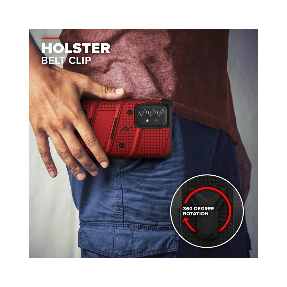 Hurtownia GSM - Pancéřové pouzdro ZIZO BOLT Series Samsung Galaxy A52 5G/A52S se sklem 9H na displej + držák s podstavcem (červené) - ZIZ074RED - {ean13} - Hurt