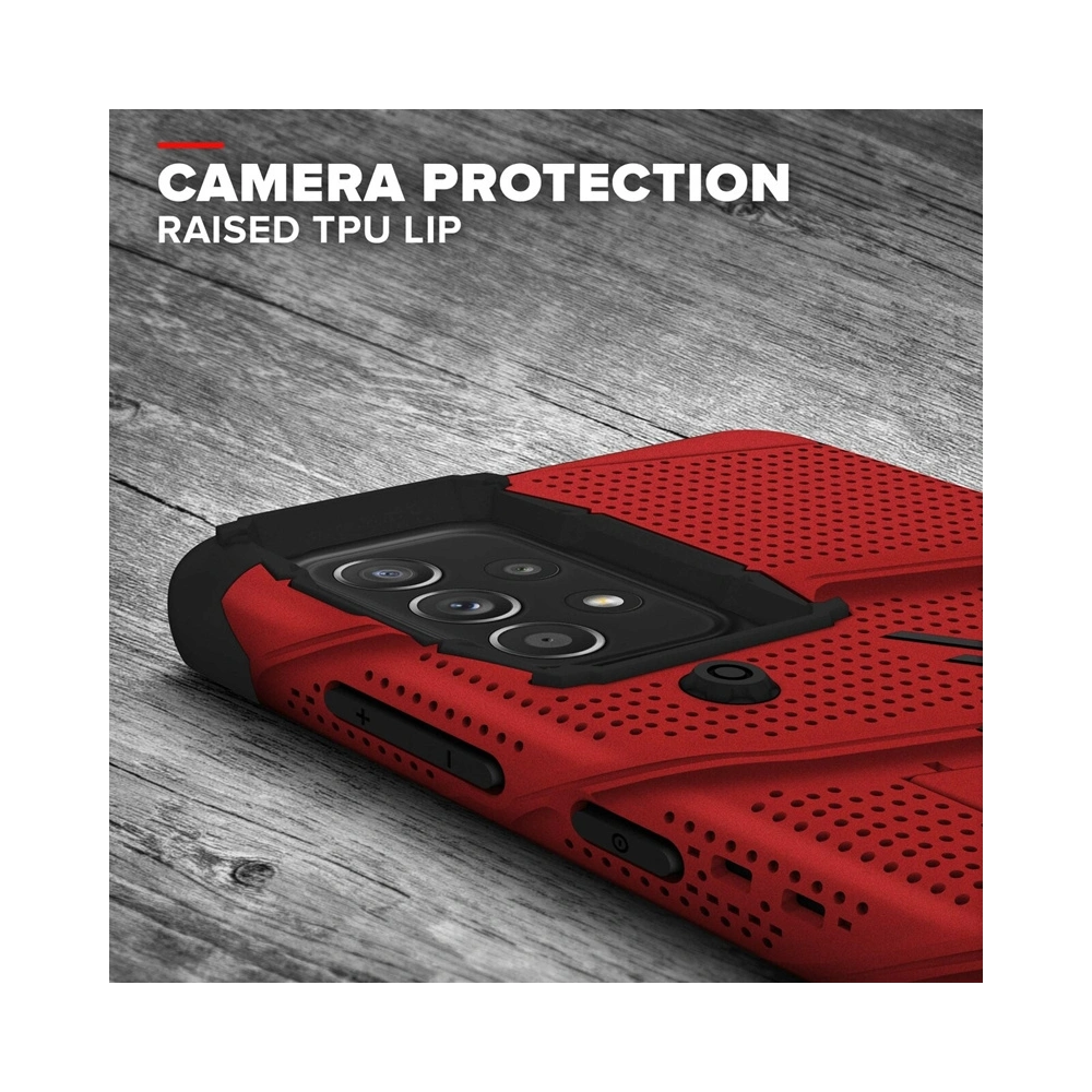 Hurtownia GSM - Pancéřové pouzdro ZIZO BOLT Series Samsung Galaxy A52 5G/A52S se sklem 9H na displej + držák s podstavcem (červené) - ZIZ074RED - {ean13} - Hurt