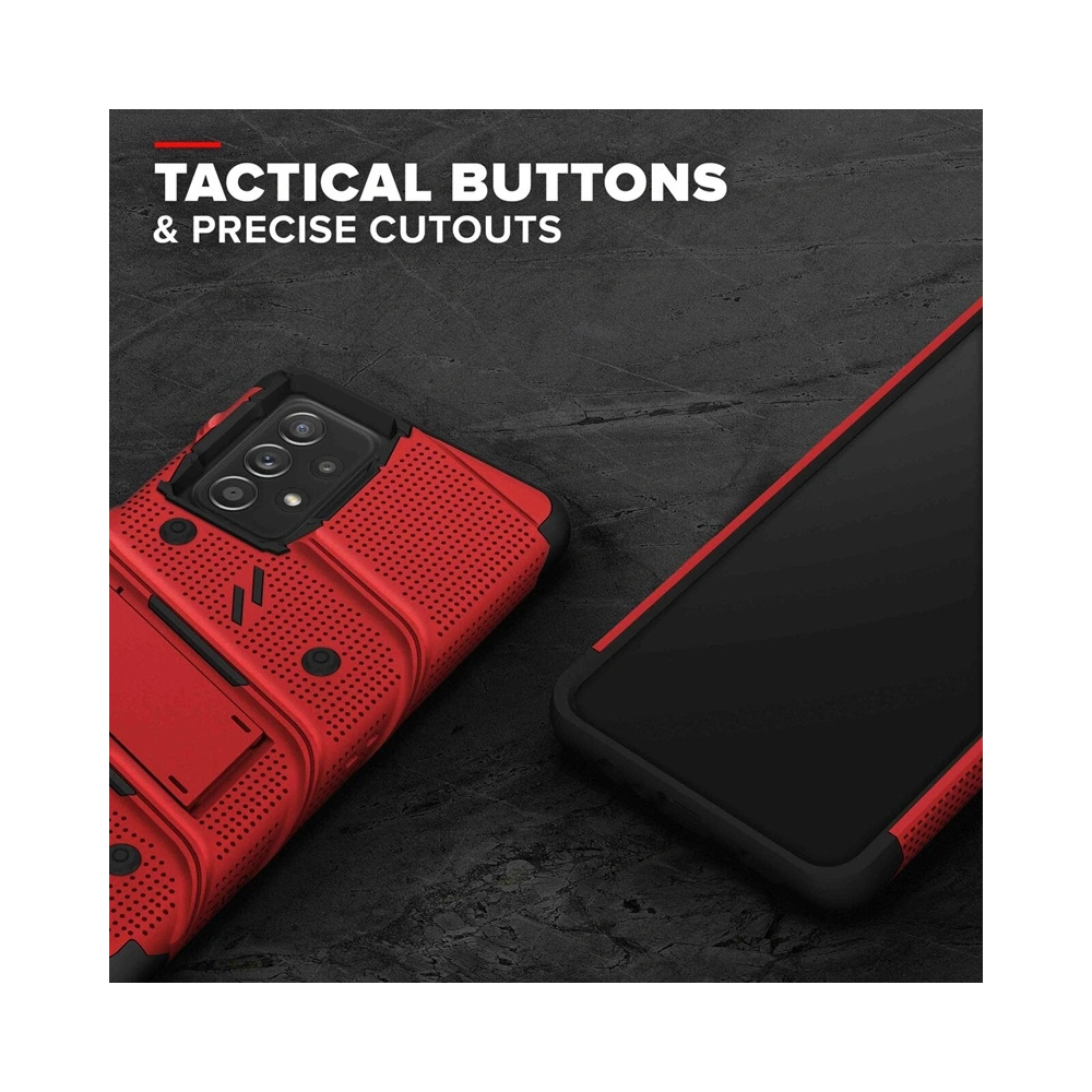 Hurtownia GSM - Pancéřové pouzdro ZIZO BOLT Series Samsung Galaxy A52 5G/A52S se sklem 9H na displej + držák s podstavcem (červené) - ZIZ074RED - {ean13} - Hurt