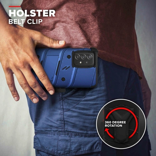 Pancerne etui ZIZO BOLT Series Samsung Galaxy A52 5G/A52S ze szkłem 9H na ekran + uchwyt z podstawką (niebieski)