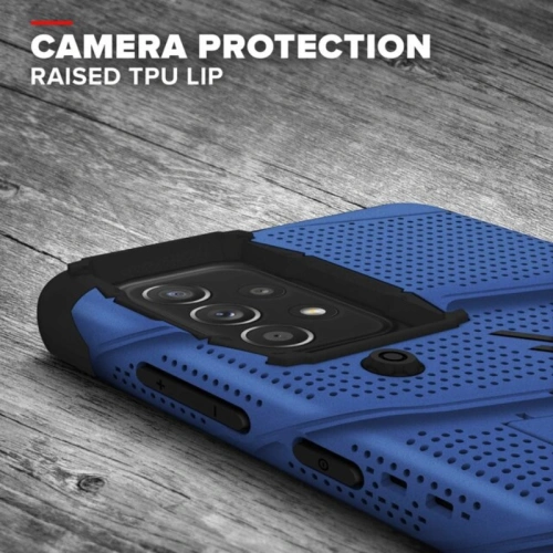 Pancerne etui ZIZO BOLT Series Samsung Galaxy A52 5G/A52S ze szkłem 9H na ekran + uchwyt z podstawką (niebieski)