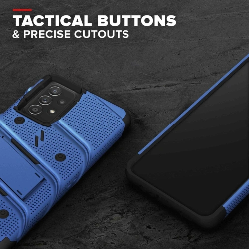 Pancerne etui ZIZO BOLT Series Samsung Galaxy A52 5G/A52S ze szkłem 9H na ekran + uchwyt z podstawką (niebieski)