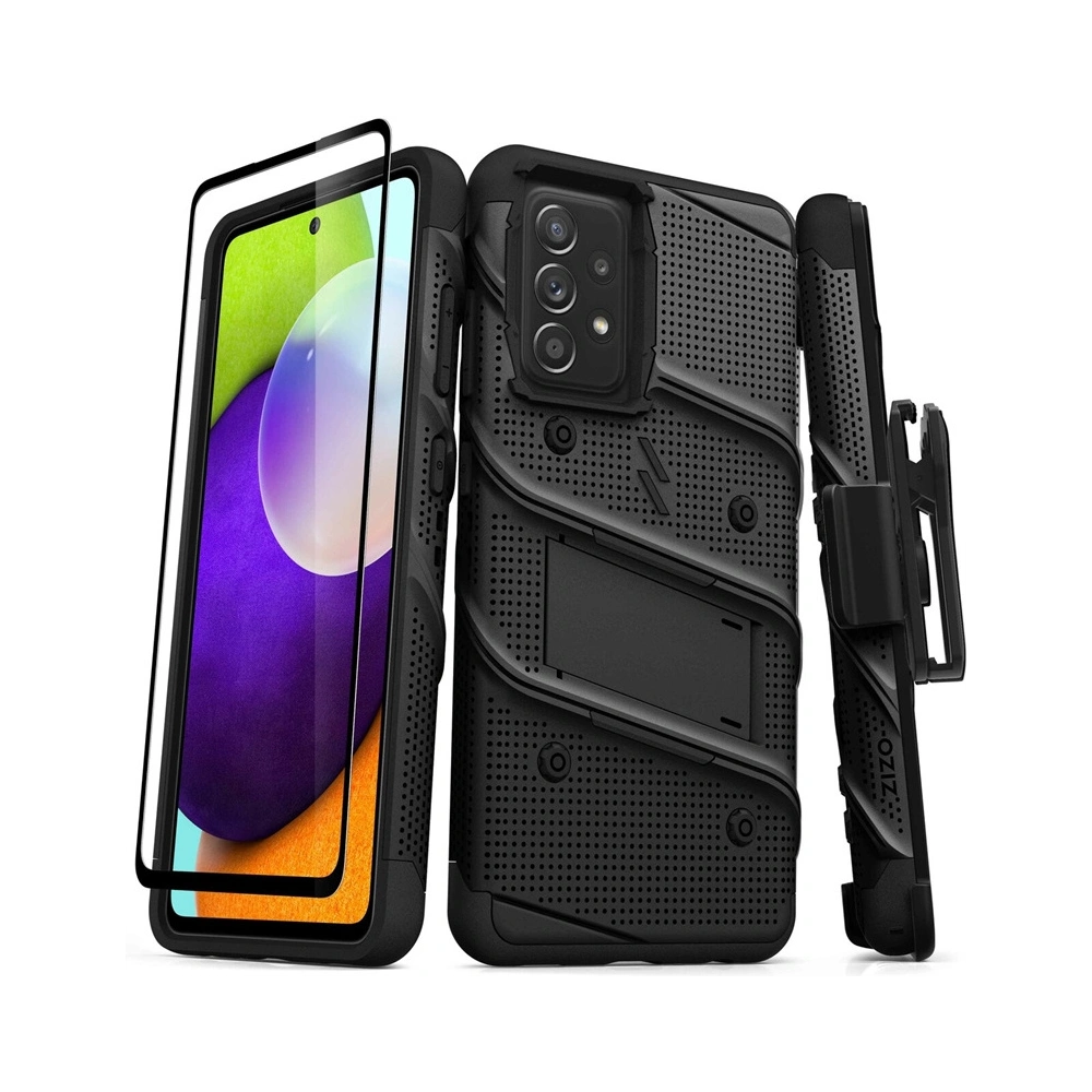 Hurtownia GSM - Pancéřové pouzdro ZIZO BOLT Series Samsung Galaxy A52 5G/A52S se sklem 9H na displej + držák s podstavcem (černé) - ZIZ076BLK - {ean13} - Hurt