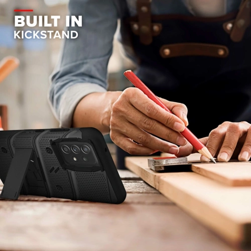 Pancerne etui ZIZO BOLT Series Samsung Galaxy A52 5G/A52S ze szkłem 9H na ekran + uchwyt z podstawką (czarny)