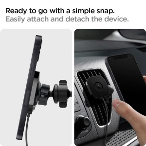 Uchwyt z ładowarką indukcyjną Spigen ITS12W Onetap Magnetic MagSafe Vent Car Charger 7.5W Black