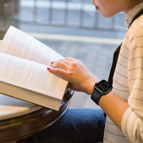 Pasek Tech-Protect Leatherfit Apple Watch 4/5/6/7/SE/8/9/Ultra 44/45/49mm Black