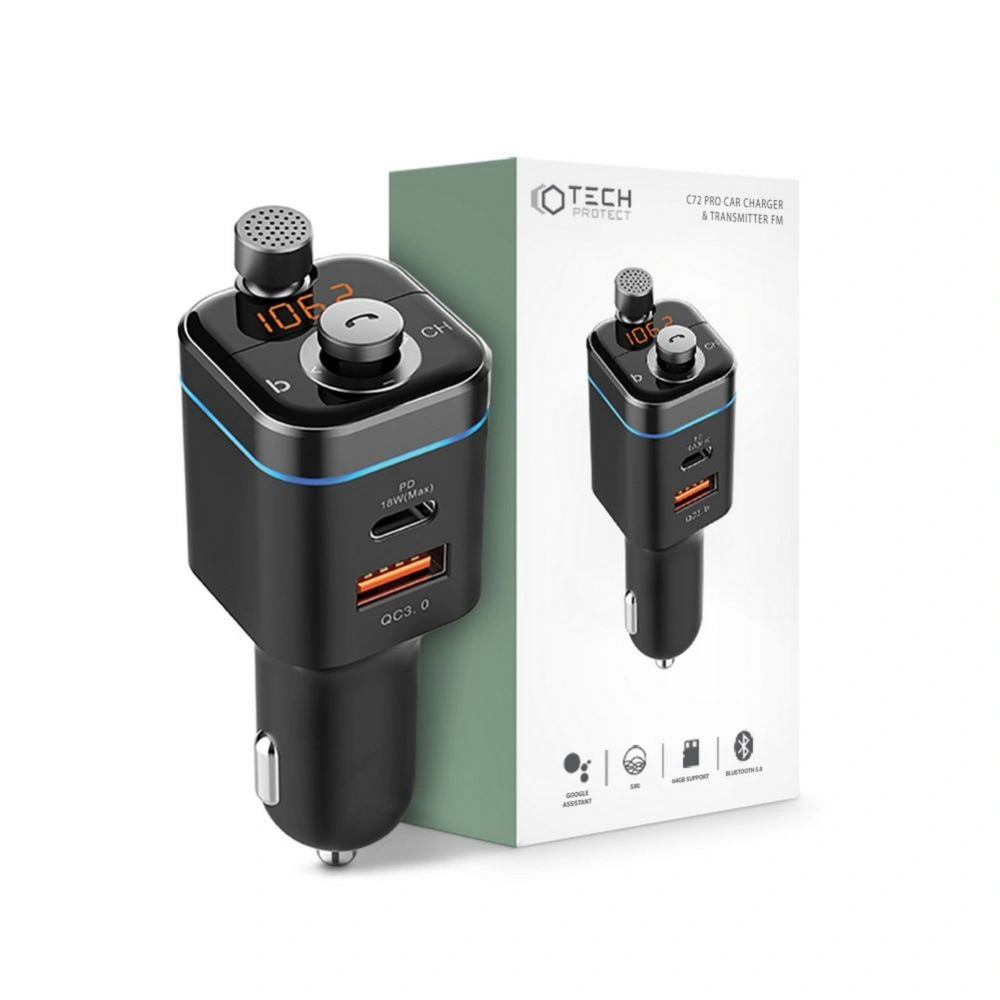 Wholesale Tech-Protect C72 Pro 2-port Car Charger + Transmiter Fm Black - THP506BLK - {ean13} - Hurt