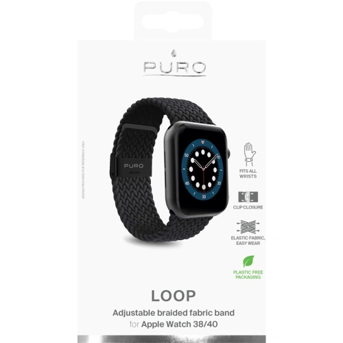 Pleciony pasek PURO Loop Band Apple Watch 4/5/6/7/SE/8/9/10 40/41/42mm (czarny)