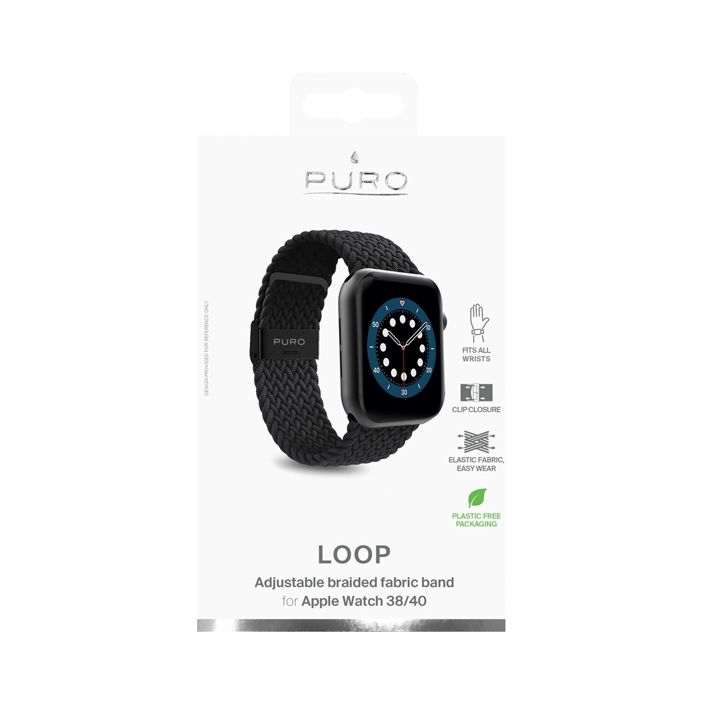 Hurtownia GSM - Pletený pásek PURO Loop Band Apple Watch 4/5/6/7/SE/8/9/10 40/41/42mm (černý) - PUR458BLK - {ean13} - Hurt