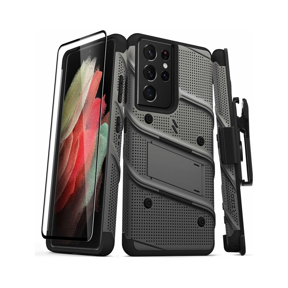 Hurtownia GSM - Pancerne etui ZIZO BOLT Series Samsung Galaxy S21 Ultra 5G se sklem 9H na displej + držák s podložkou (Gun Metal Gray) - ZIZ078GNMGRY - {ean13} - Hurt
