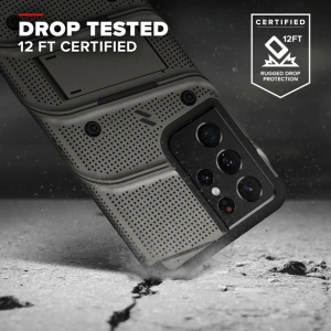 Zizo Bolt Cover Samsung Galaxy S21 Ultra 5G armored case with 9H glass for the screen + stand & belt clip (Gun Metal Gray)