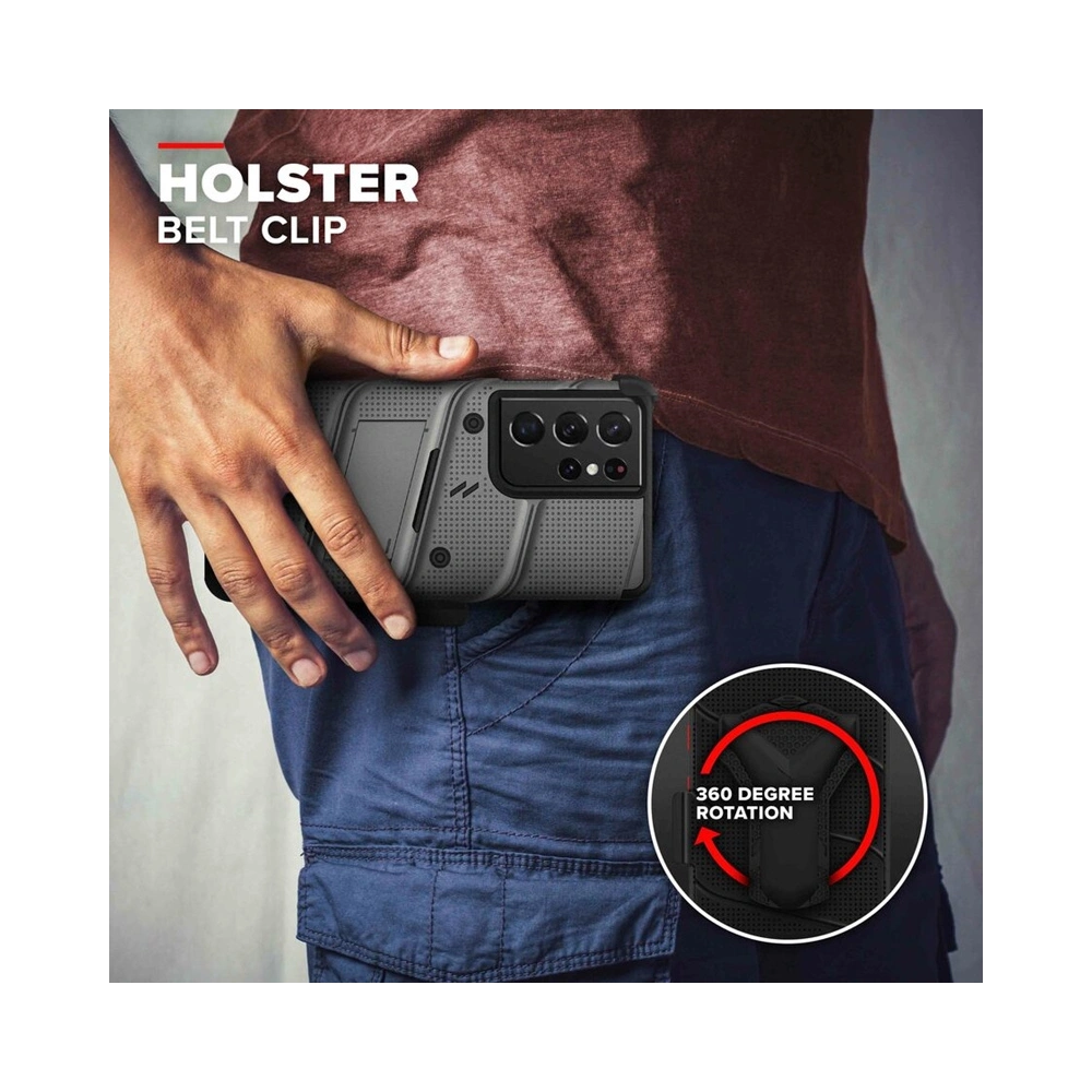 Hurtownia GSM - Pancerne etui ZIZO BOLT Series Samsung Galaxy S21 Ultra 5G se sklem 9H na displej + držák s podložkou (Gun Metal Gray) - ZIZ078GNMGRY - {ean13} - Hurt