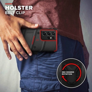 Hurtownia GSM - Pancerne etui ZIZO BOLT Series Samsung Galaxy S21 Ultra 5G ze szkłem 9H na ekran + uchwyt z podstawką (Black & Red) - ZIZ079BLKRED - {ean13} - Hurt