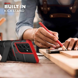 Hurtownia GSM - Pancerne etui ZIZO BOLT Series Samsung Galaxy S21 Ultra 5G ze szkłem 9H na ekran + uchwyt z podstawką (Black & Red) - ZIZ079BLKRED - {ean13} - Hurt
