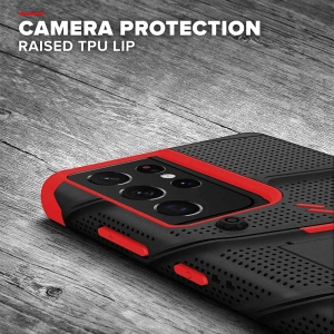 Hurtownia GSM - Pancerne etui ZIZO BOLT Series Samsung Galaxy S21 Ultra 5G ze szkłem 9H na ekran + uchwyt z podstawką (Black & Red) - ZIZ079BLKRED - {ean13} - Hurt