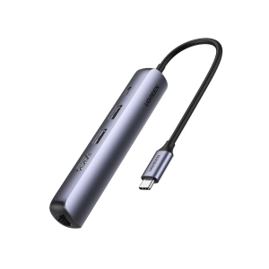 Adapter 5w1 UGREEN CM418 Hub USB-C do 2x USB 3.0, HDMI, RJ45, USB-C (szary)