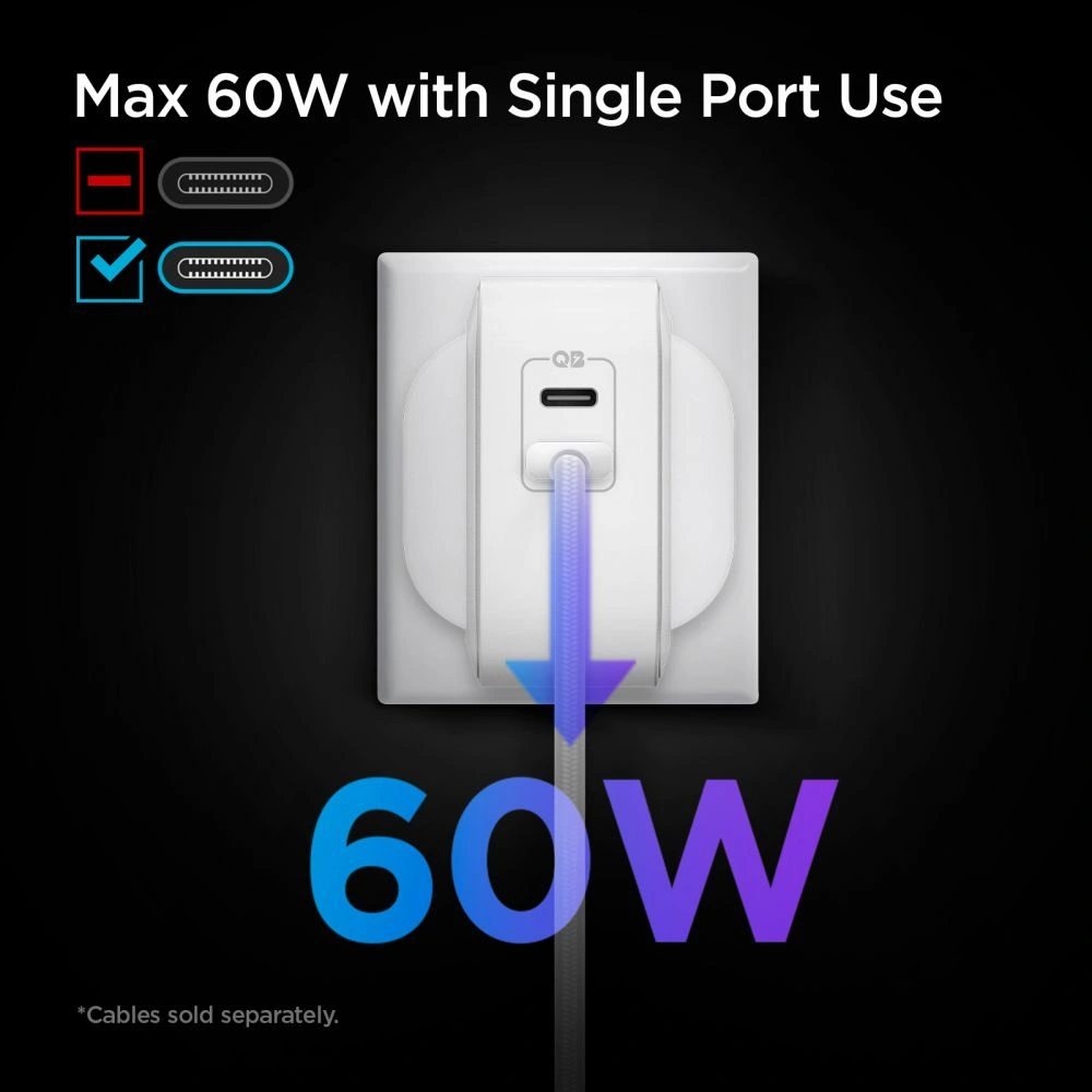 Hurtownia GSM - Síťová nabíječka Spigen PE2007 PowerArc 2-portová síťová nabíječka PD 60W QC 3.0 bílá - SPN1706WHT - {ean13} - Hurt