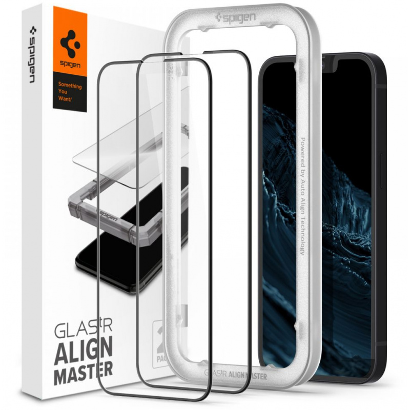 Spigen Distributor - 8809811851359 - SPN1799BLK - Szkło hartowane Spigen GLAS.tR Slim AlignMaster Apple iPhone 13 mini Black [2 PACK] - B2B homescreen
