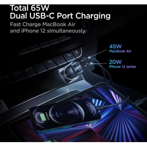 Autonabíječka Spigen PC2000 PowerArc 2-portová autonabíječka PD 45W QC 3.0 Černá