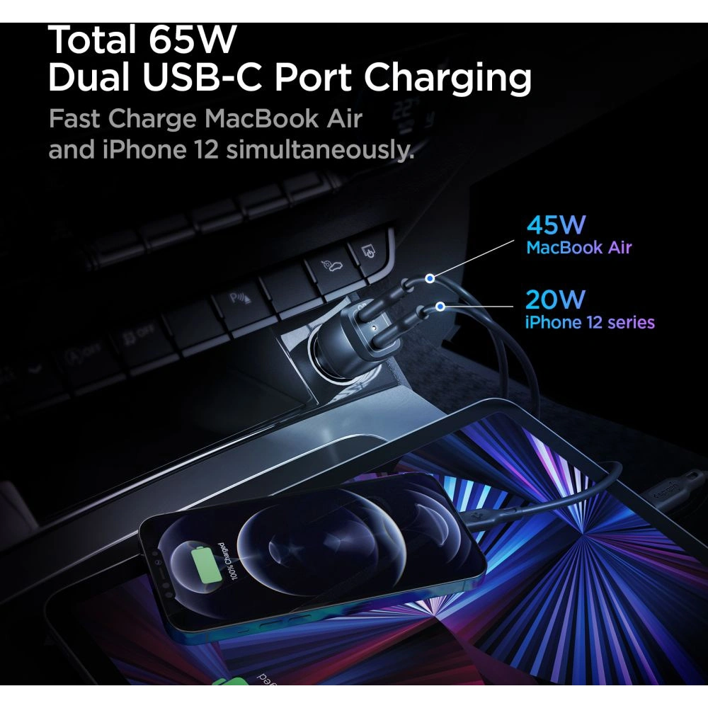Hurtownia GSM - Ładowarka samochodowa Spigen PC2000 PowerArc 2-port Car Charger PD 45W QC 3.0 Black - SPN1855BLK - {ean13} - Hurt