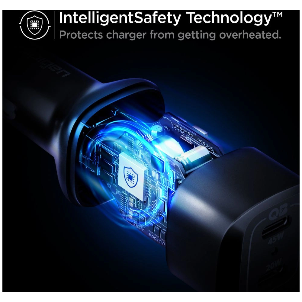 Wholesale Car charger Spigen PC2000 PowerArc 2-port Car Charger PD 45W QC 3.0 Black - SPN1855BLK - {ean13} - Hurt