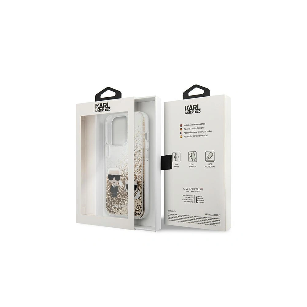 Wholesale Karl Lagerfeld KLHCP13LGKCD Apple iPhone 13 Pro gold hardcase Liquid Glitter Karl&Choupette - KLD602GLD - {ean13} - Hurt