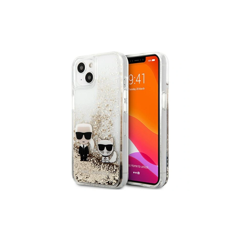 Karl Lagerfeld KLHCP13MGKCD Apple iPhone 13 gold hardcase Liquid Glitter Karl&Choupette
