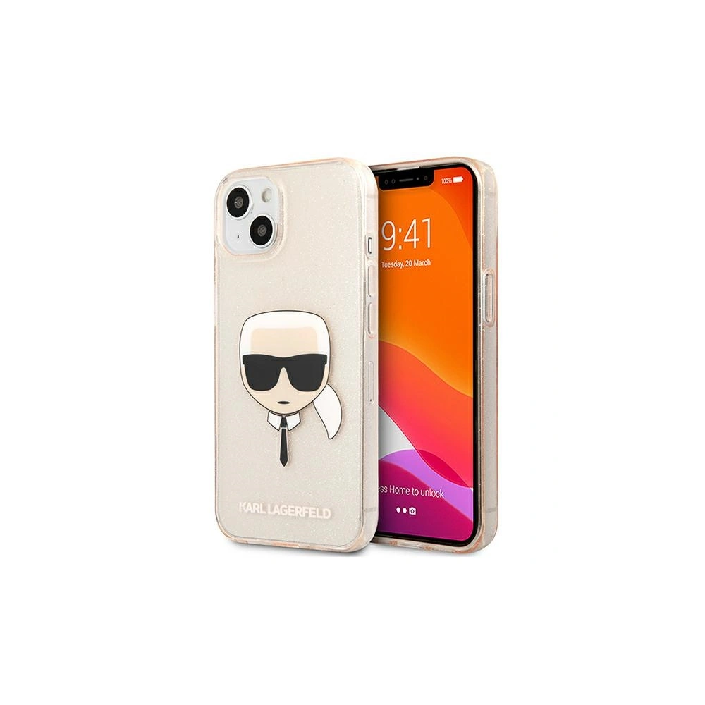 Karl Lagerfeld KLHCP13MKHTUGLGO Apple iPhone 13 gold hardcase Glitter Karl`s Head
