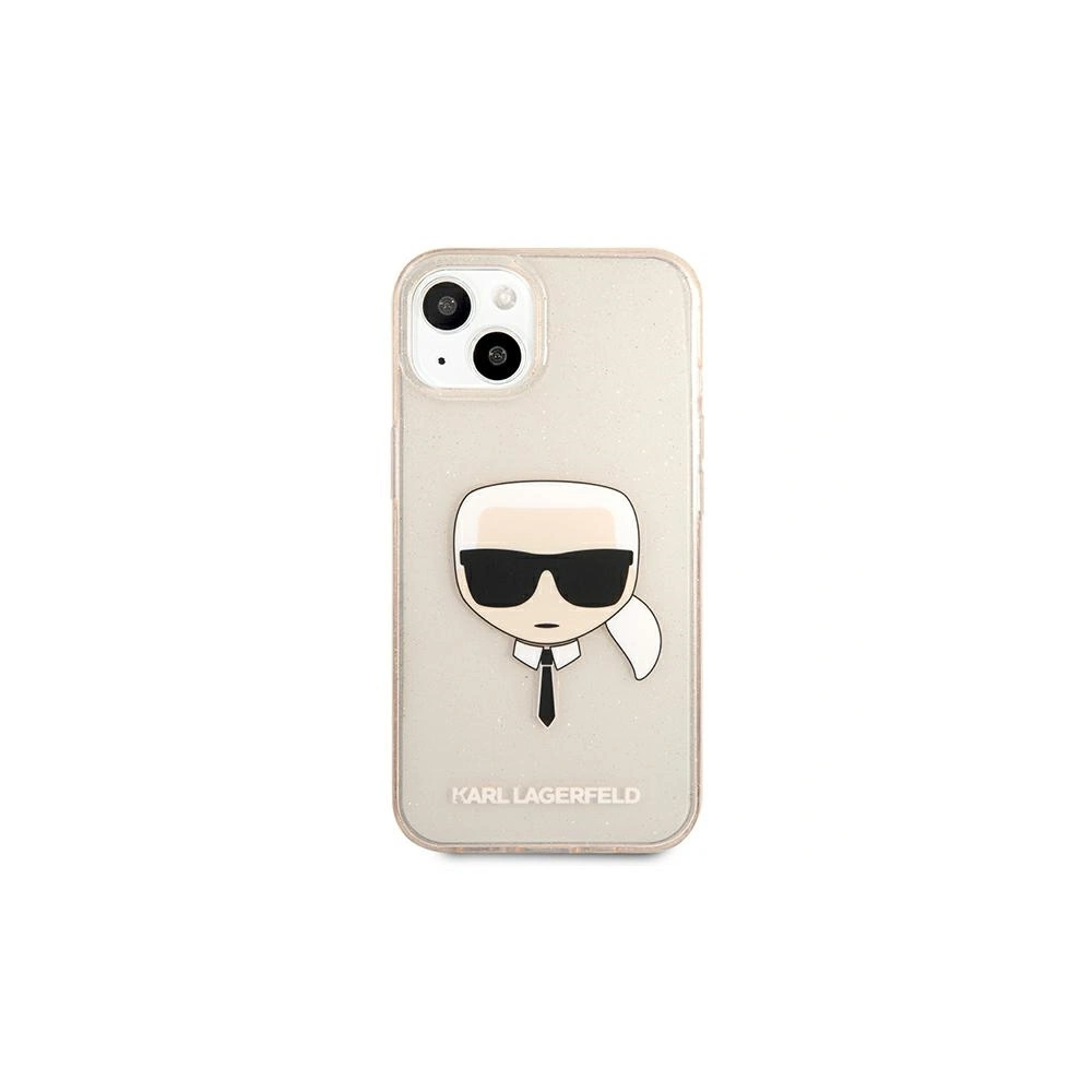 Karl Lagerfeld KLHCP13MKHTUGLGO Apple iPhone 13 gold hardcase Glitter Karl`s Head