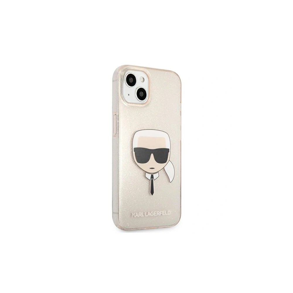 Karl Lagerfeld KLHCP13MKHTUGLGO Apple iPhone 13 gold hardcase Glitter Karl`s Head