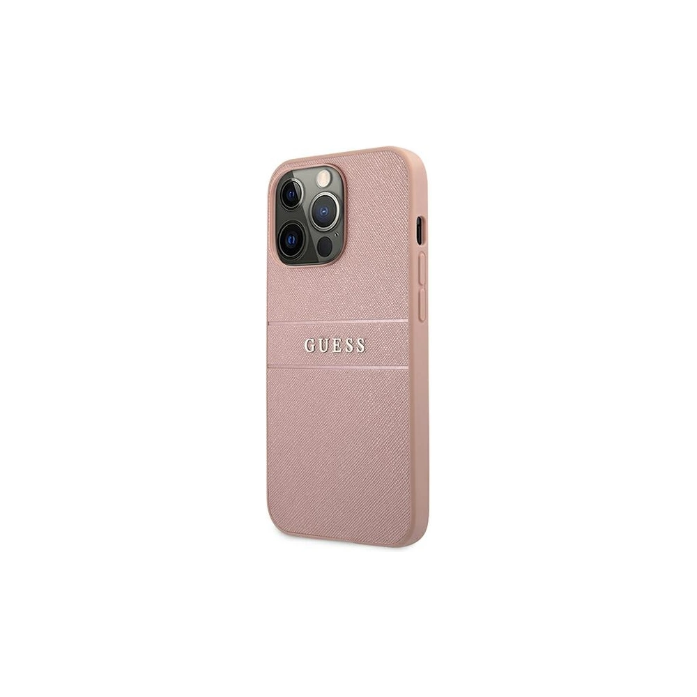 Wholesale Guess GUHCP13XPSASBPI Apple iPhone 13 Pro Max pink hardcase Saffiano Stripe - GUE1294PNK - {ean13} - Hurt