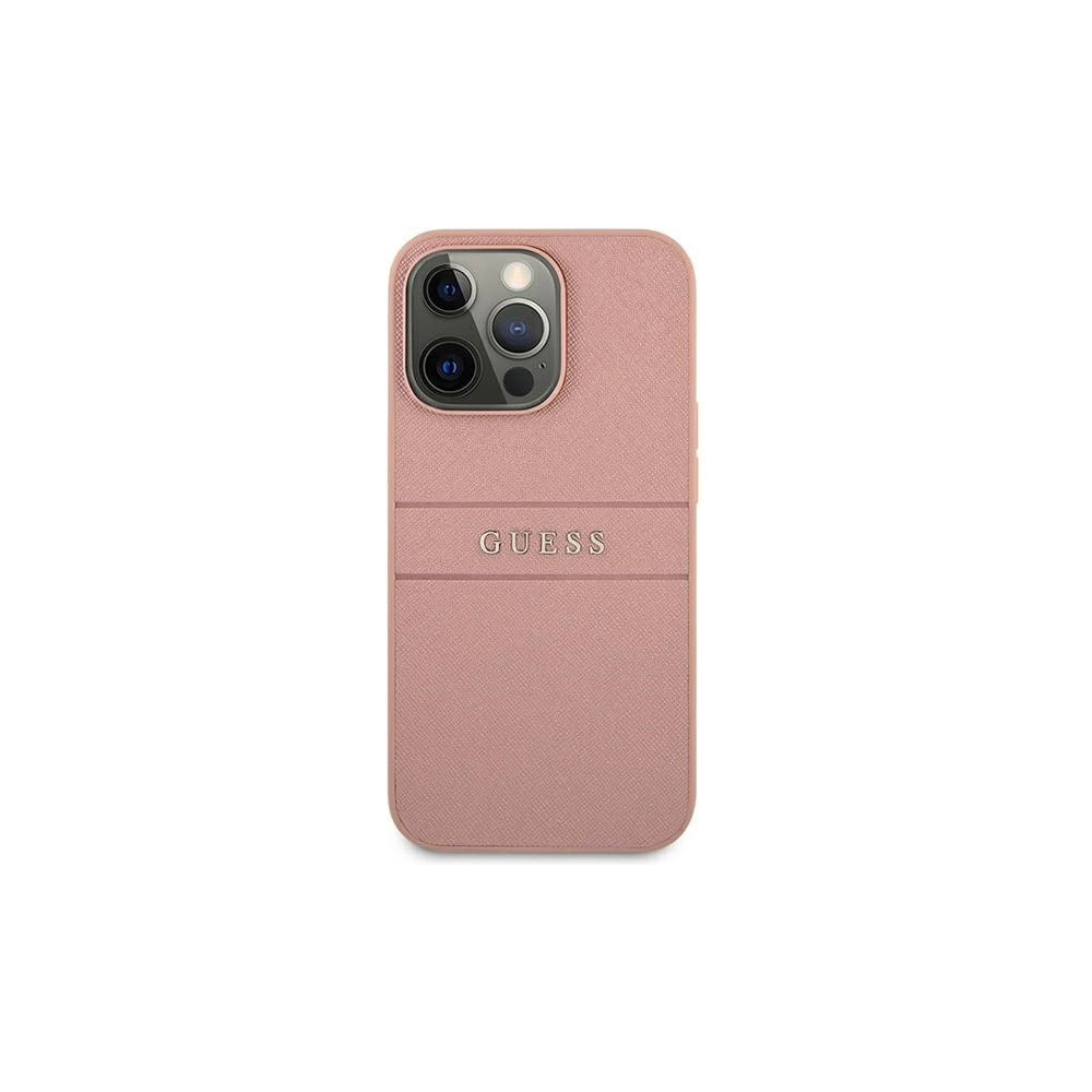 Wholesale Guess GUHCP13XPSASBPI Apple iPhone 13 Pro Max pink hardcase Saffiano Stripe - GUE1294PNK - {ean13} - Hurt