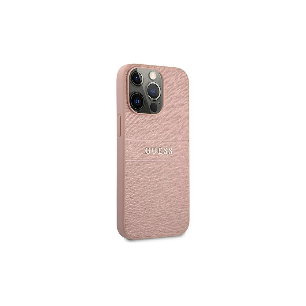 Wholesale Guess GUHCP13XPSASBPI Apple iPhone 13 Pro Max pink hardcase Saffiano Stripe - GUE1294PNK - {ean13} - Hurt
