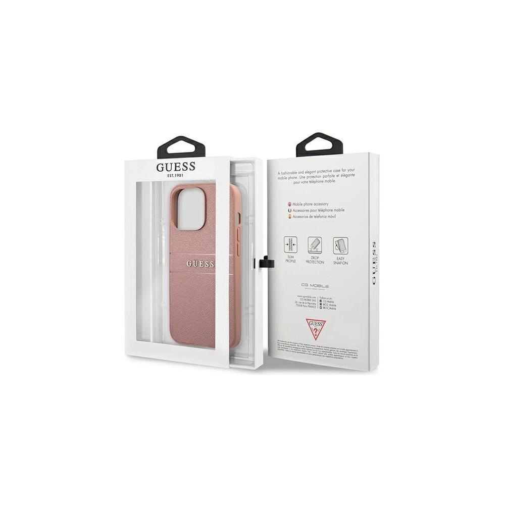 Wholesale Guess GUHCP13XPSASBPI Apple iPhone 13 Pro Max pink hardcase Saffiano Stripe - GUE1294PNK - {ean13} - Hurt